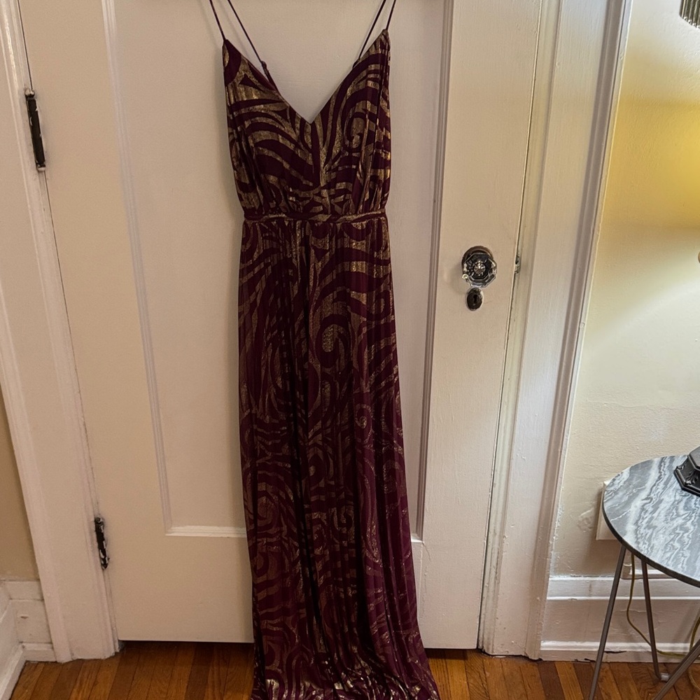 City Studio Burgundy and Gold Patterned Maxi Dress